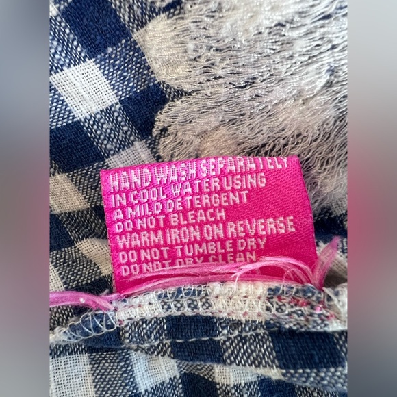 Nimo with‎ Love embroidered dress size M Plaid Blue White Flowers - Picture 9 of 11